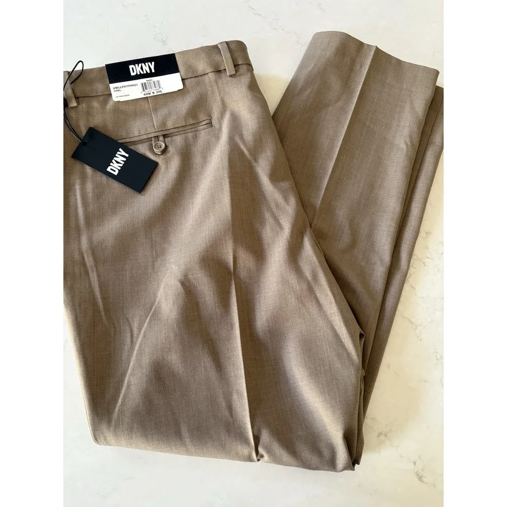 DKNY‎ 40x30 Tan Brown Men's Flat Front Dress Pants NWT